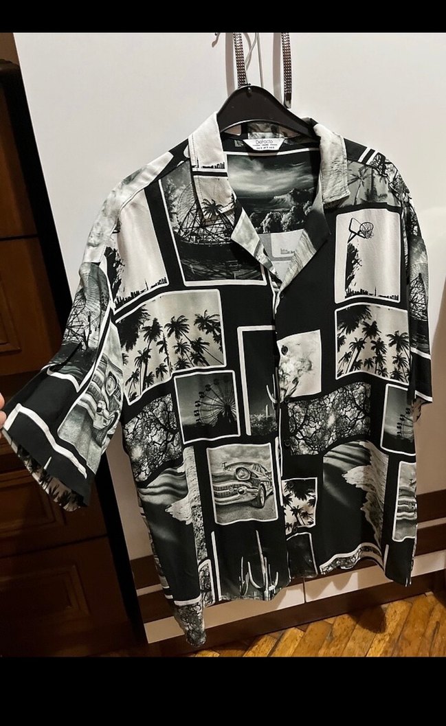 Siyah Baskılı Kısa Kollu Erkek Gömlek - Görsel 4