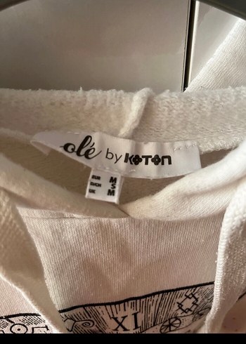 Baskılı Kapüşonlu Beyaz Pamuklu Sweatshirt - Görsel 3