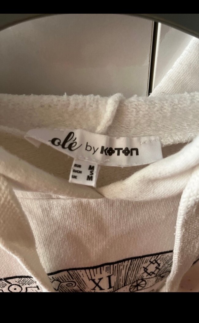 Baskılı Kapüşonlu Beyaz Pamuklu Sweatshirt - Görsel 3