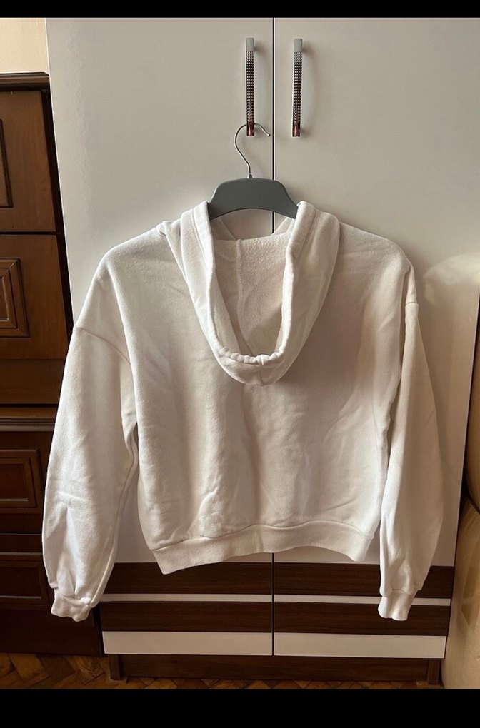 Baskılı Kapüşonlu Beyaz Pamuklu Sweatshirt - Görsel 2