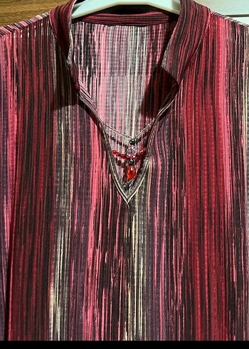 Bordo Piliseli V Yaka Bohem Tunik - Görsel 2