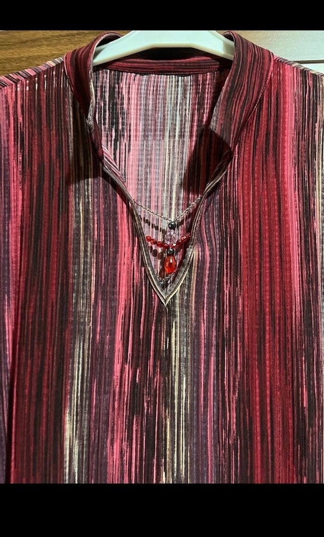 Bordo Piliseli V Yaka Bohem Tunik - Görsel 2