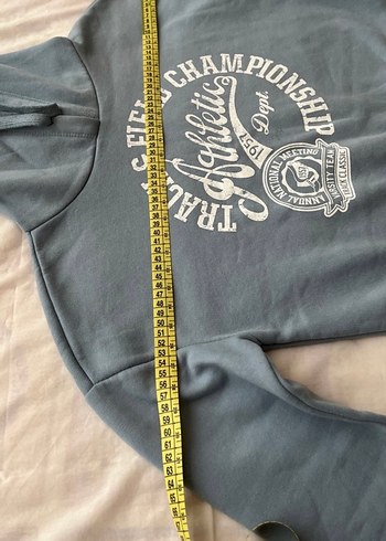 Mavi Kapüşonlu Uzun Kollu Baskılı Sweatshirt - Görsel 4