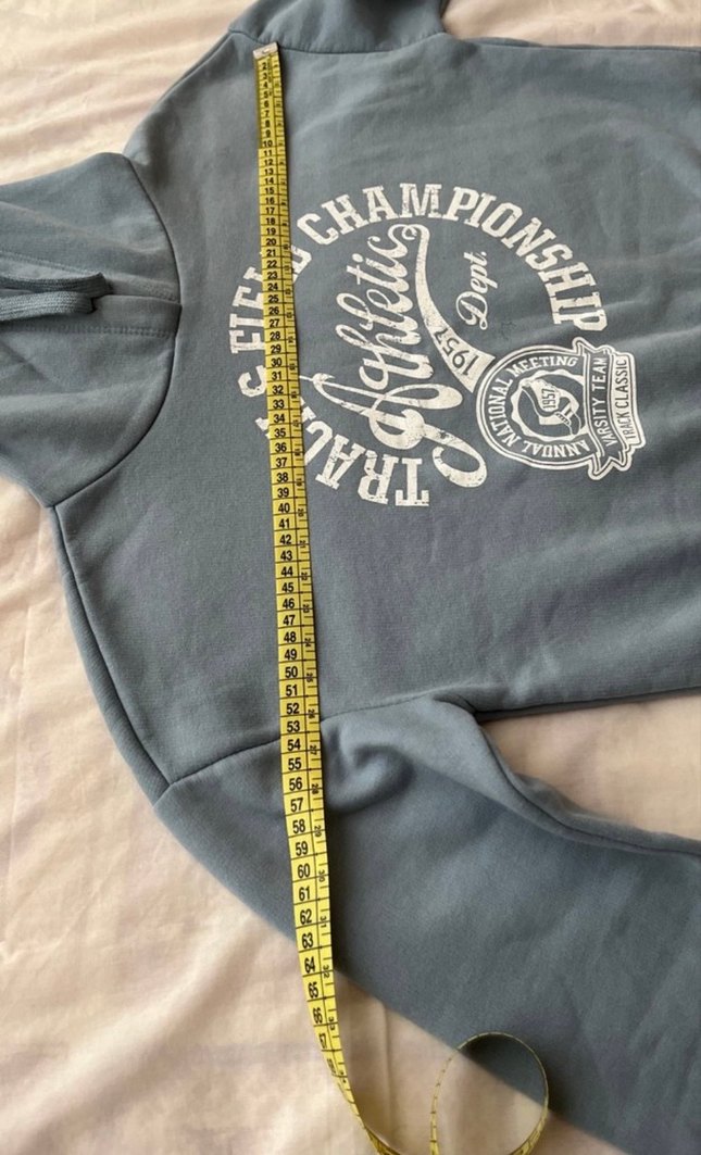 Mavi Kapüşonlu Uzun Kollu Baskılı Sweatshirt - Görsel 4