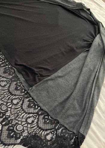 Uzun Gri Kadın Tunik Dantel Detaylı - Görsel 10