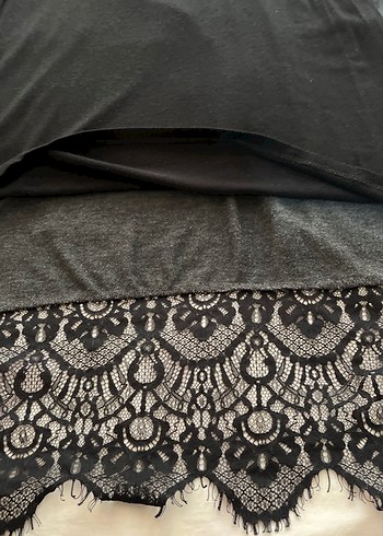 Uzun Gri Kadın Tunik Dantel Detaylı - Görsel 11