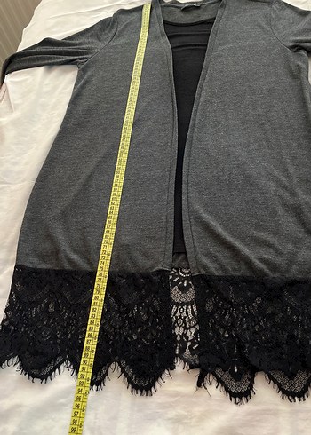 Uzun Gri Kadın Tunik Dantel Detaylı - Görsel 7