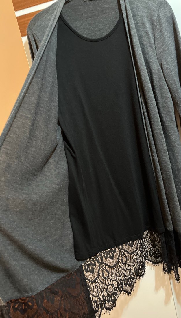 Uzun Gri Kadın Tunik Dantel Detaylı - Görsel 3