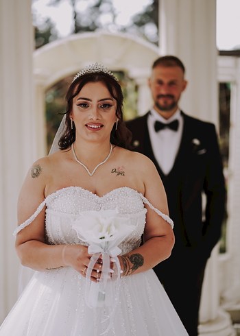 Beyaz Straplez A Kesim Gelinlik - Görsel 2