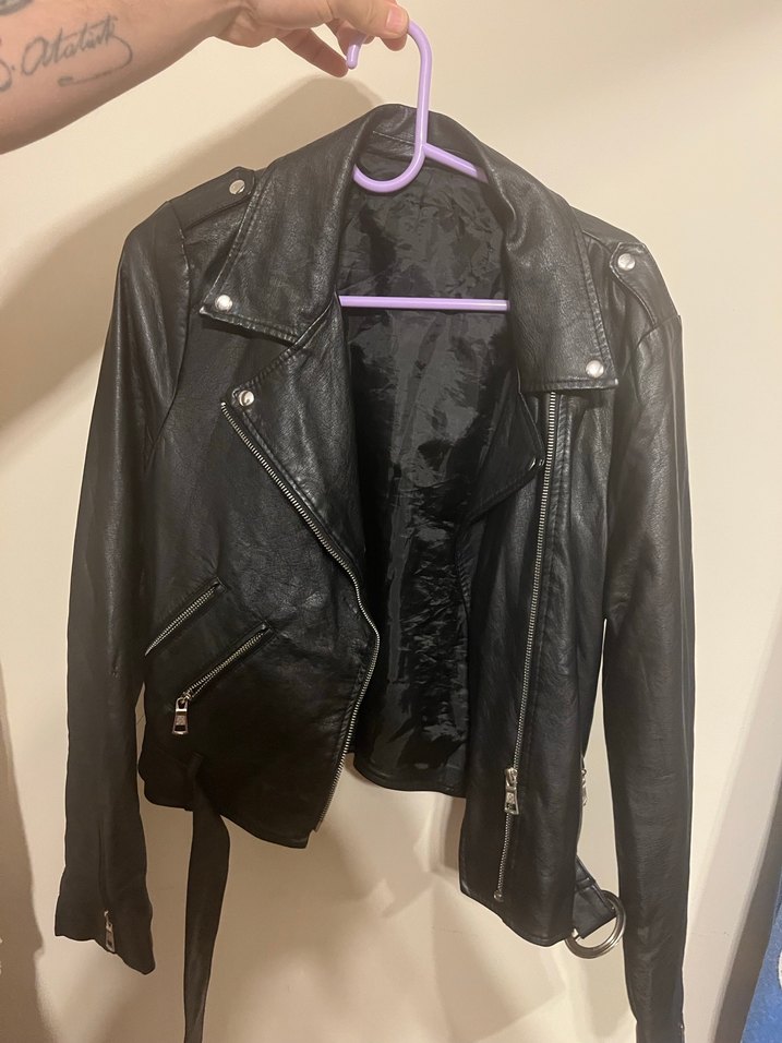 Siyah Kadın Deri Biker Ceket - Görsel 3