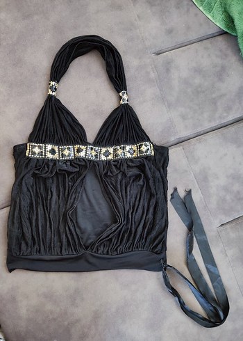 Siyah Bantlı Straplez Mini Hamile Bluz - Görsel 2