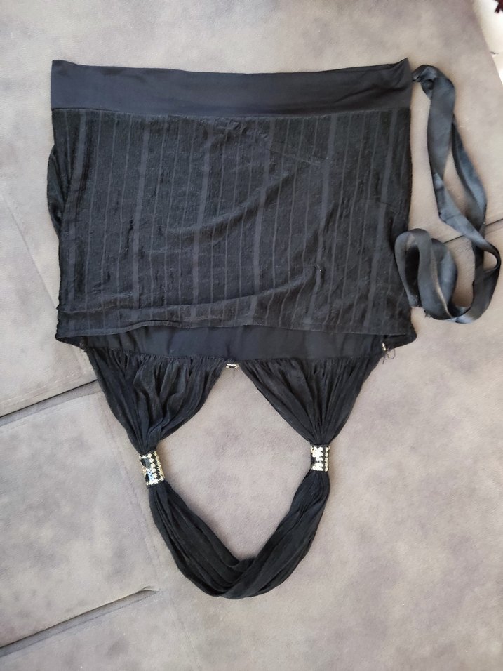 Siyah Bantlı Straplez Mini Hamile Bluz - Görsel 3