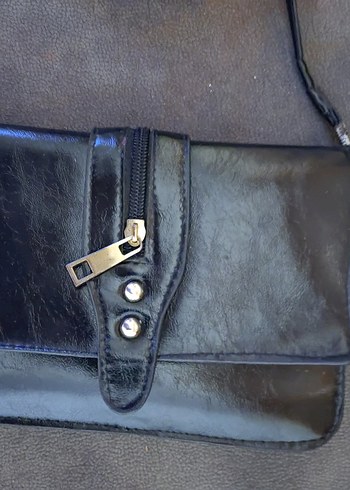 Siyah Parlak Yılan Desenli Deri Kadın Çanta - Görsel 2