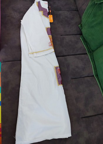 Nakışlı Beyaz Uzun Kadın Tunik V Yaka - Görsel 3