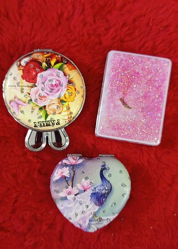 Pembe Payetli ve Çiçek Desenli Makyaj Aynası - Görsel 2