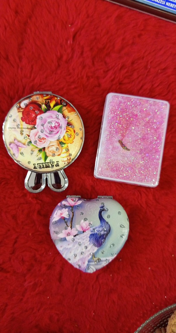 Pembe Payetli ve Çiçek Desenli Makyaj Aynası - Görsel 2