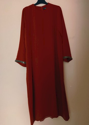 kiremit rengi Uzun Kollu Salaş Elbise - Görsel 3