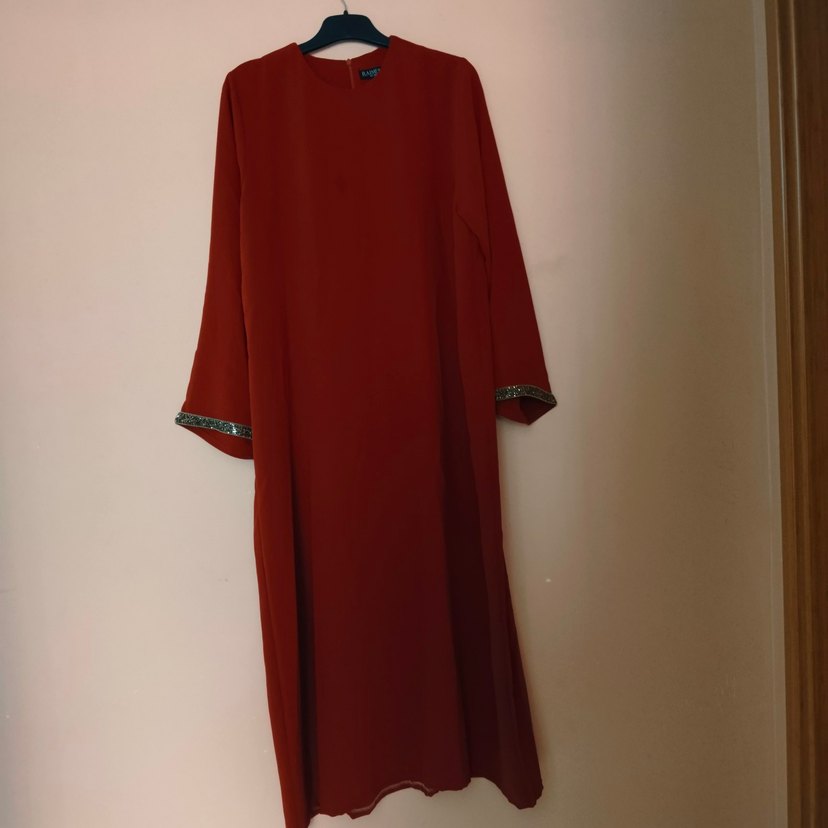 kiremit rengi Uzun Kollu Salaş Elbise - Görsel 2