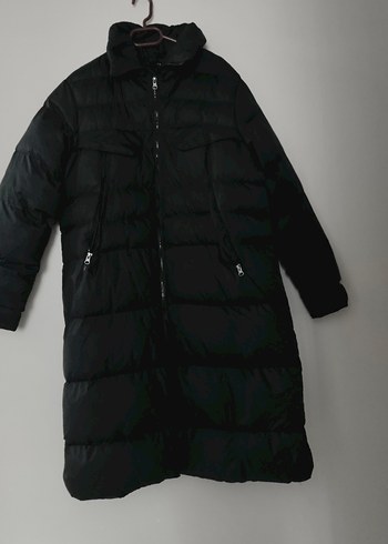 Siyah Fermuarlı Uzun Kadın Kışlık Mont - Görsel 2