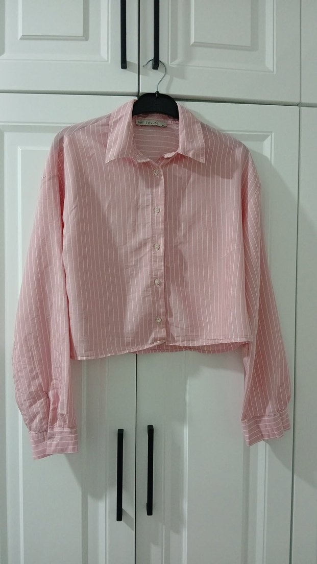 Pembe Çizgili Pamuklu Kadın Gömlek - Görsel 4