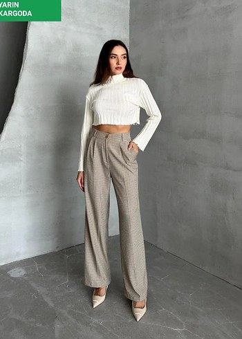 Bej Kadın Triko Kumaş Pantolon - Görsel 2