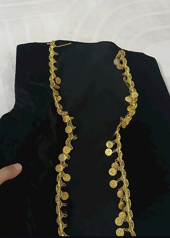 Altın Renkli İşlemeli Zincir Detaylı kadife yelek - Görsel 2