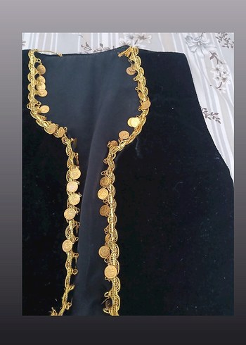 Altın Renkli İşlemeli Zincir Detaylı kadife yelek - Görsel 3