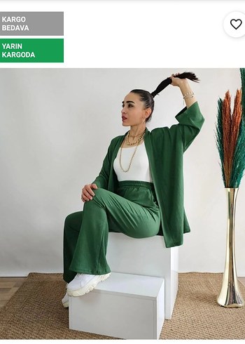 zümrüt yeşili kimono takım - Görsel 2