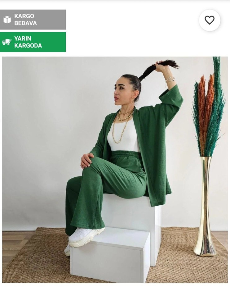 zümrüt yeşili kimono takım - Görsel 2