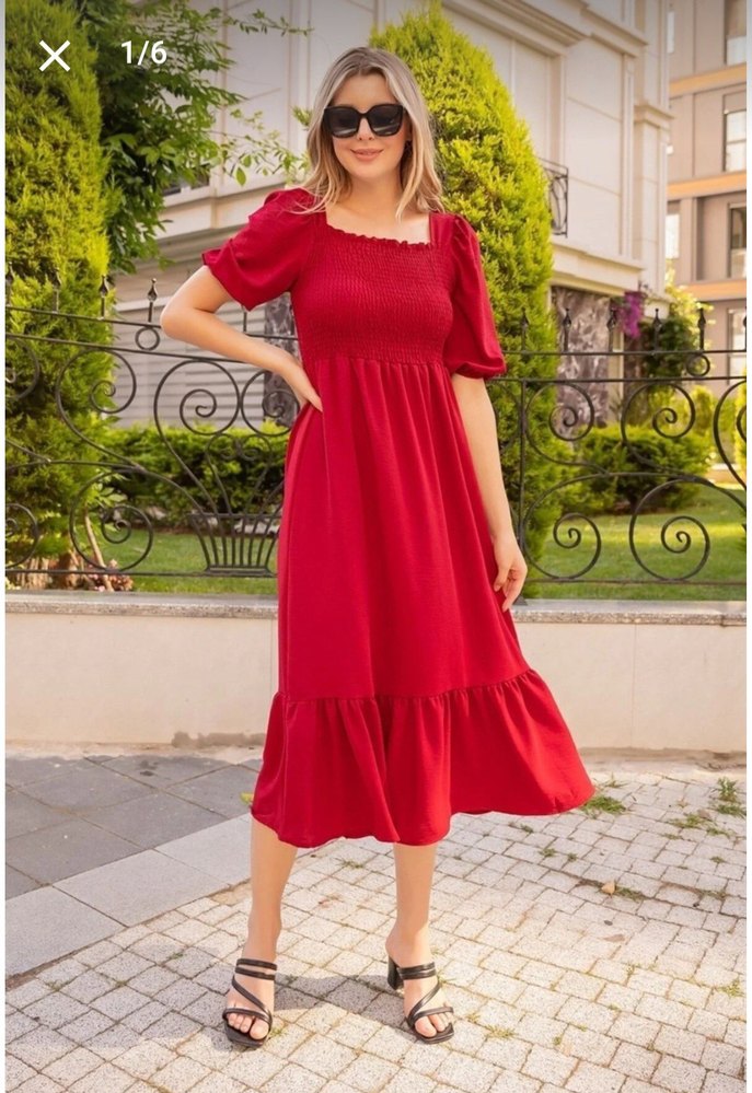 Bordo Fırfırlı Uzun Salaş Kadın Elbise - Görsel 3