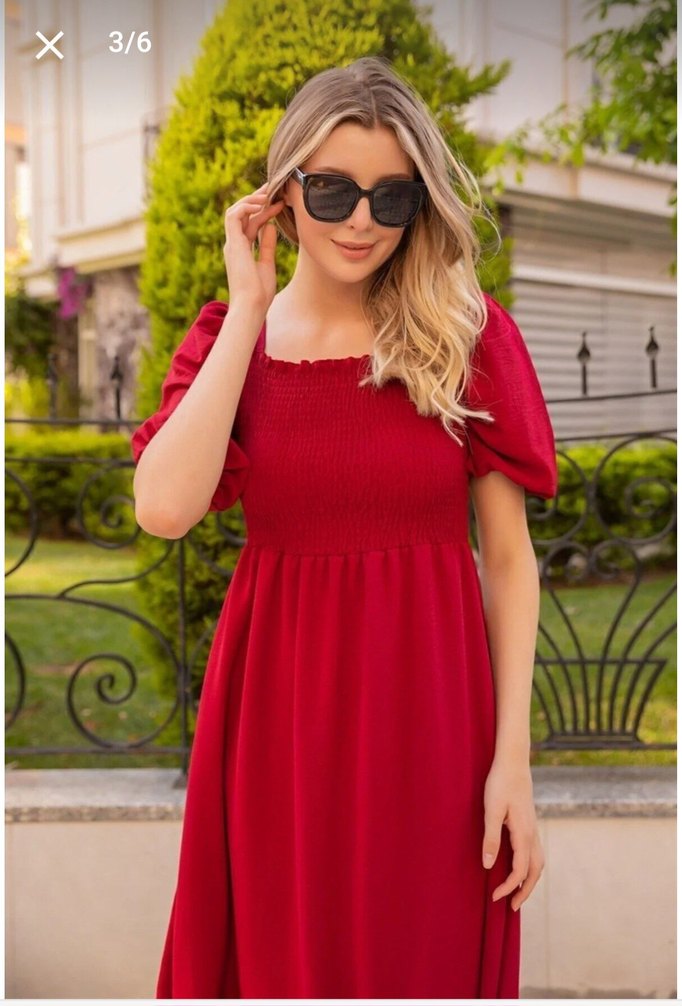 Bordo Fırfırlı Uzun Salaş Kadın Elbise - Görsel 2