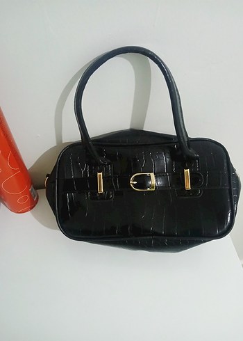 Siyah Yılan Desenli Tokalı Kadın Çanta - Görsel 3