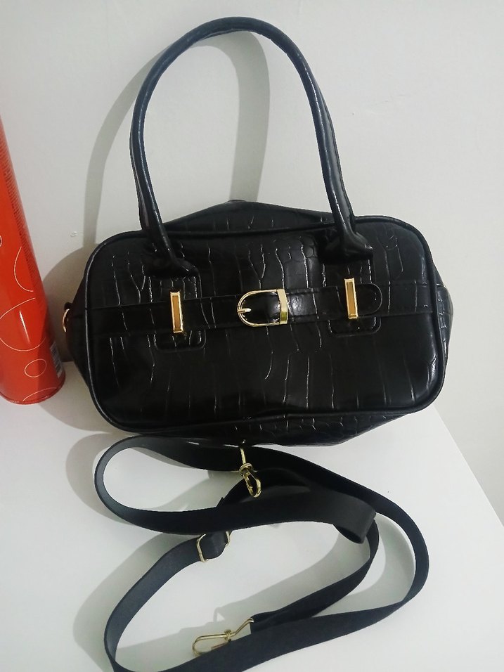 Siyah Yılan Desenli Tokalı Kadın Çanta - Görsel 2