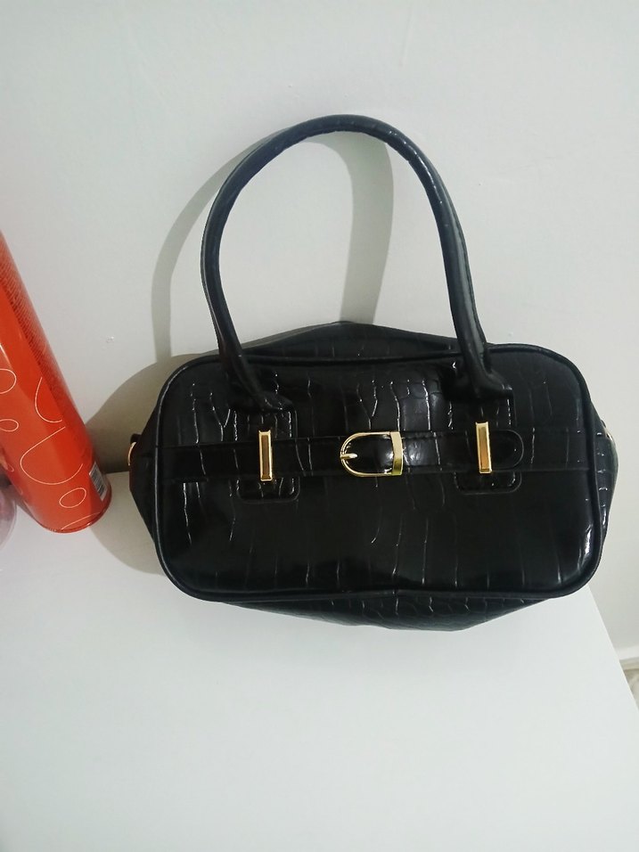 Siyah Yılan Desenli Tokalı Kadın Çanta - Görsel 3