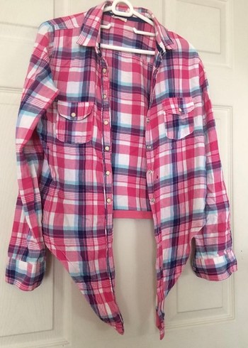 Pembe Bağlamalı Uzun Kollu Kadın Gömlek - Görsel 3