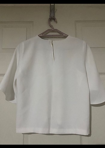 Zara Beyaz Minimalist Kısa Kollu Bluz - Görsel 4