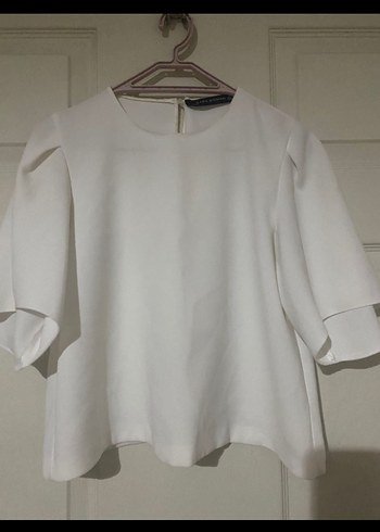 Zara Beyaz Minimalist Kısa Kollu Bluz - Görsel 3
