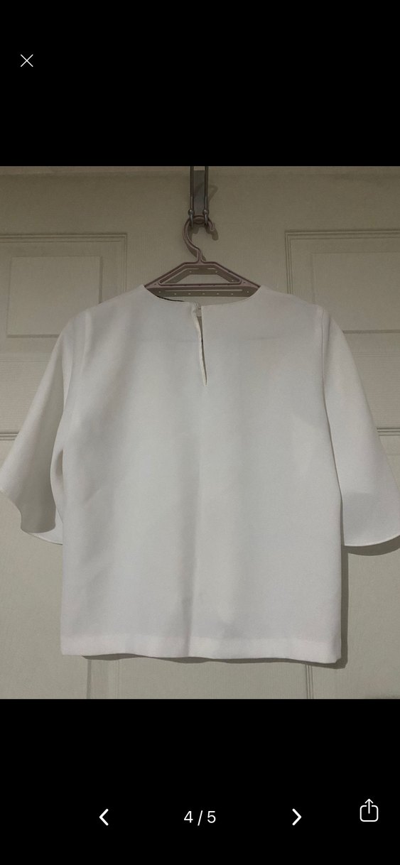 Zara Beyaz Minimalist Kısa Kollu Bluz - Görsel 4