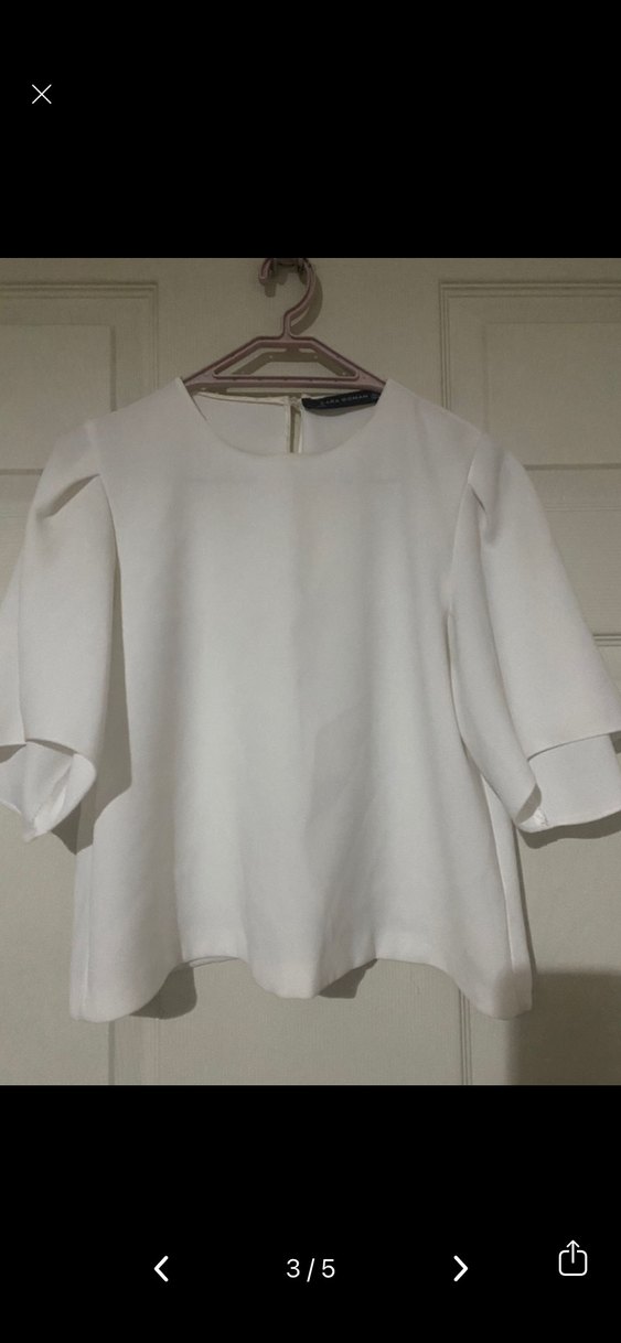 Zara Beyaz Minimalist Kısa Kollu Bluz - Görsel 3