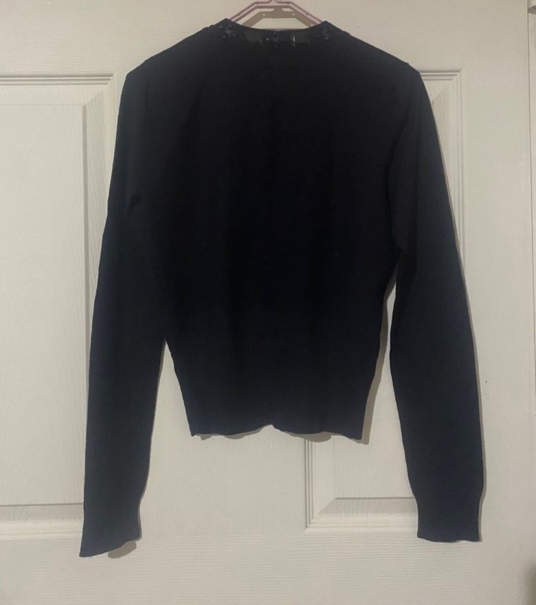 Düğmeli Boncuk Detaylı Siyah Midi Kadın Hırka - Görsel 4