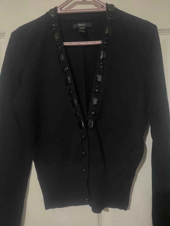 Düğmeli Boncuk Detaylı Siyah Midi Kadın Hırka - Görsel 2