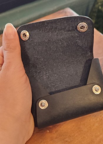 Koyu Mavi Gerçek Deri El Yapımı Vintage Cüzdan kartlık - Görsel 3