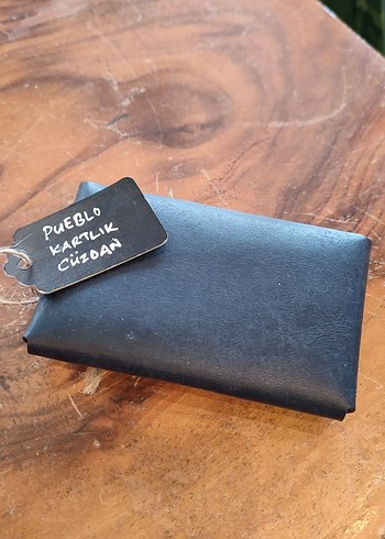 Koyu Mavi Gerçek Deri El Yapımı Vintage Cüzdan kartlık - Görsel 2