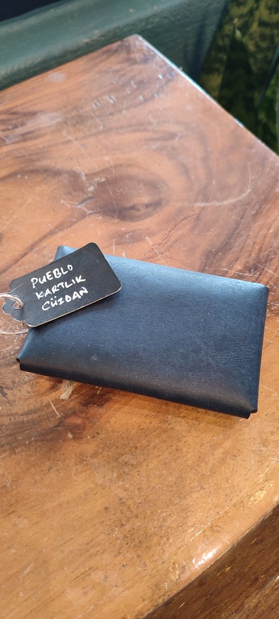 Koyu Mavi Gerçek Deri El Yapımı Vintage Cüzdan kartlık - Görsel 2