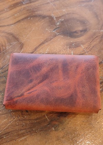 Taba Sade Vintage Tarz Gerçek Deri El Yapımı Cüzdan Kartlık - Görsel 2