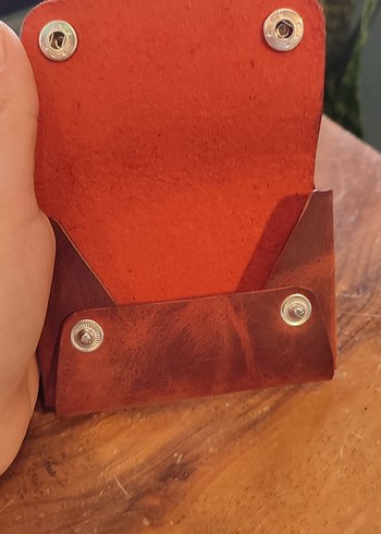 Taba Sade Vintage Tarz Gerçek Deri El Yapımı Cüzdan Kartlık - Görsel 3