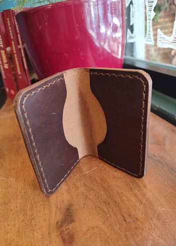 Kahverengi Gerçek Deri El Yapımı Vintage Cüzdan / Kartlık - Görsel 2