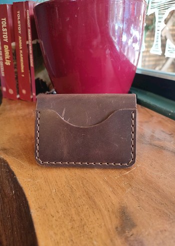 Kahverengi Gerçek Deri El Yapımı Vintage Cüzdan / Kartlık - Görsel 3