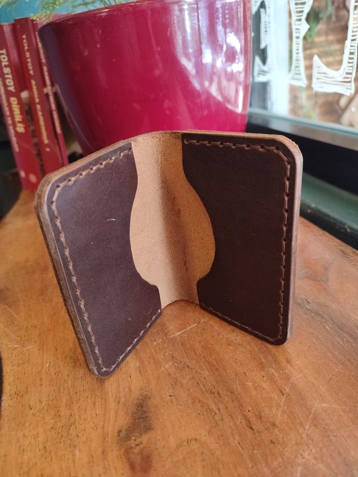 Kahverengi Gerçek Deri El Yapımı Vintage Cüzdan / Kartlık - Görsel 2
