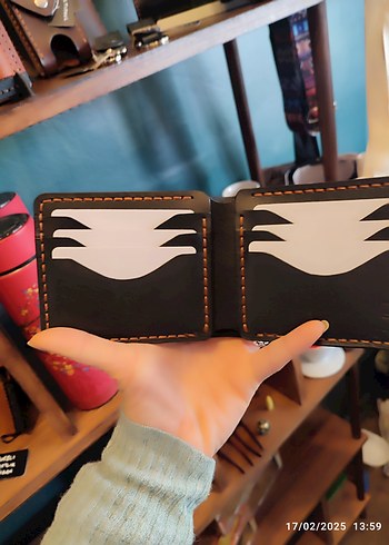 Two Bears Siyah Sert Sade Şık Gerçek Deri El Yapımı Cüzdan - Görsel 4